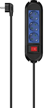 Hama Multiprise 3 Prises Interrupteur Accroches Murales - 16A 3680W (Prise Multiple Rallonge Electrique 1.5m, Securité Enfant, Gestion Câbles, Bloc 3 Prises Type F Schuko Compatible France) Bleu Noir