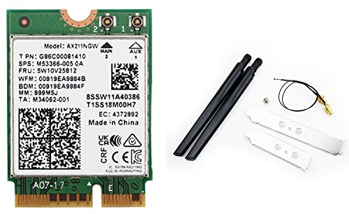Pavewood Tarjeta de red inalámbrica AX211NGW+antena dual WiFi 6E M.2 Key E CNVio2 2.4Ghz/5Ghz 802.11Ac Bluetooth 5.2 Adaptador