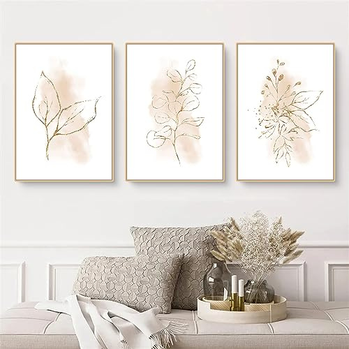Herfair Bilder Wohnzimmer 3er Set, Blumen Poster Set Wandbilder | Einfachheit Kunstdruck Leinwandbild, Boho Deko Poster, Ohne Rahmen (50 x 70 cm)