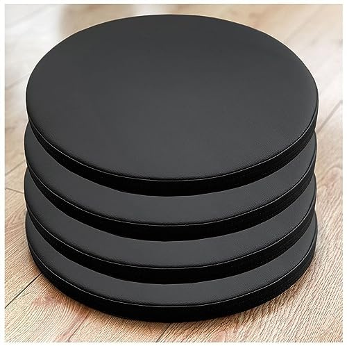 Rundes Stuhlkissen aus Leder, Set aus 1/2/4 Sitzkissen aus Memory-Schaum, runde Stuhlpolster für runden Hocker, hohen Hocker, Esszimmer, Wohnzimmer (Farbe: Schwarz, Größe: 40 x 40 cm (4er-S