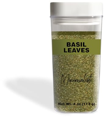 Minimalist Basil Leaves, 4 oz, Cut & Sifted, Aromatic Cooking Herb, Reusable Packaging