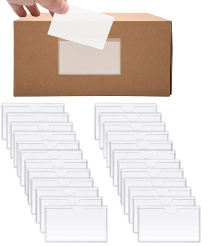 60 Stück Etikettenhalter Selbstklebend, Kartenhüllen Transparent Selbstklebetaschen, Visitenkartenmappe Karteikartenhalter, Ordnerrücken Selbstklebend Adhesive Card Pockets für Kartei Karten
