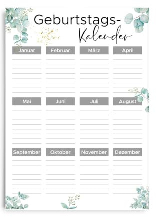 Geburtstagskalender DIN A4 - Hochformat immerwährend Jahresunabhängig (Eukalyptus -Design 2-)
