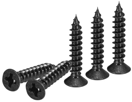 DTGN 200Pcs M3.5x20mm Flat Head Wood Screws, Carbon Steel Phillips Self Tapping Screws - Good for Woodworking, Furniture - Black