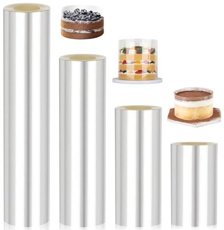 4 Rolle Tortenrandfolie Tortenfolie Hoch 8/10/15/20cm x 10m - Transparent Acetat Rolle Verdicken, Tortenrandfolie Wiederverwendbar für Dessertringe Tortendeko Schokolade Mousse Kuchen