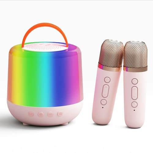 Brovamo Karaoke con Microfono Bambini, Karaoke per Bambini, Karaoke Bambini con 2 Microfoni, Canta Tu Karaoke Bambina Bambino, Microfono Karaoke Bambini con Luci LED ed Effetti di Cambio Voce (Rosa)