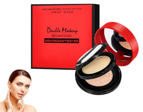 CC Crème Coussin D'air Avec Poudre Pressée, Double Couche De BB Crème Coussin Et Poudre De Fixation, Fond De Teint 2 En 1, Poudre Compacte Pour Le Visage Portable, Finition Mate Longue Tenue(Naturel)