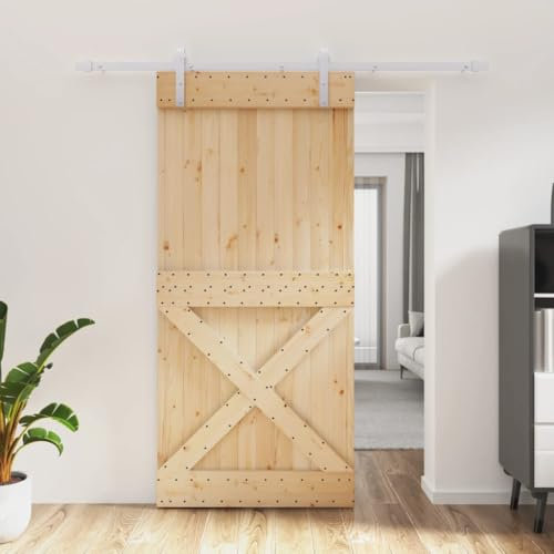 qohoio Porte coulissante et kit de quincaillerie 95x210 cm pin Massif Abris De Jardin,Abri De Stockage pour Jardin,Abri D'Outils De Jardin