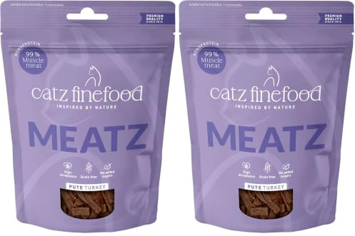catz finefood Meatz Katzen Leckerlies Pute N° 19 - knusprige Streifen aus 100 Prozent Putenfleisch - Katzensnack für Allergiker ohne Zucker, getreidefrei (1 x 45 g) (Packung mit 2)