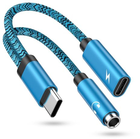 USB C to 3.5MM Jack Headphone and Charger Adapter, 2 in 1 Aux to USB C Headphone Audio Adapter & Fast Charging Cable for Samsung Galaxy A17 A16 A56 A36 A55 S26 S25 S24 S23 S22 S21 S20, iPhone 17 16 15