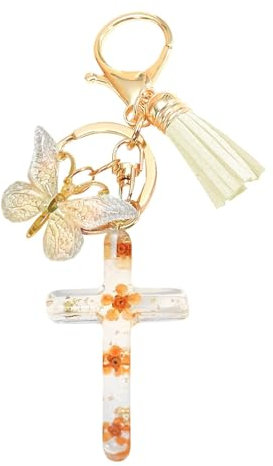 Mädchen-Schlüsselanhänger mit Pailletten, Schlüsselanhänger mit Pailletten - Quaste Kruzifix Schlüsselanhänger | Glitzerndes Kruzifix-Ornament, eleganter katholischer Anhänger, schön für Frauen und Mä