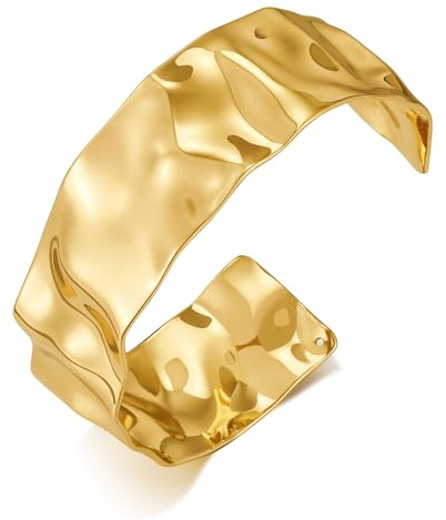 LILIE&WHITE Damen Armreif, Breites Goldarmband mit Welligem Design, Nickelfrei und Hypoallergen, Anlaufsicher und Langlebig, Eleganter Schmuck für Alltag und Besondere Anlässe