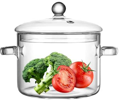 COBKXUEP Borosilicate Glass Pot with Lid,1.5 Liters (50 oz) - Heat-Resistant Glass Pot for Cooking,Milk,Baby Food,and Soup - Safe to Use in Ovens,Microwaves,and Dishwashers