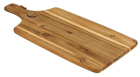 MOON HOME Servierbrett - Big Pluto, nachhaltiges Servier- und Schneidebrett aus Akazienholz, mit Lederband zum Aufhängen, ideal zur Brotzeit & Antipasti, 42 x 17 x 1.8 cm