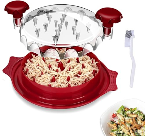 Yeqqzq Chicken Shredder Tool Twist, Large Chicken Breast Shredder with Brush, Visible Meat Shredder Machine, Anti-Slip Strip, Ergonomic Handle, BPA Free, Suitable for Pork Beef Chicken (Red)