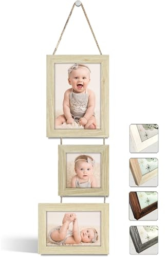NEOWS Set Cornici Foto Multiple da Parete con Corda e cornici di diverse dimensioni (Rovere Naturale, 3 Fotos: 13x18,10x10,10x15 cm)