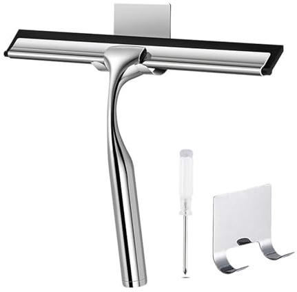 Shower Squeegee,Window Squeegee,Stainless Steel Shower Screen Wiper with Strong Suction Hook Ideal for Mirror, Window, Car Glass Cleaning