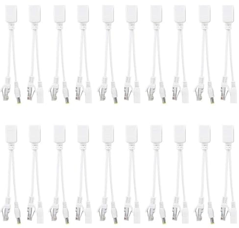 Lot de 10 paires de câbles d'alimentation pour caméra IP PoE RJ45 Adaptateur injecteur + répartiteur DC 12 V