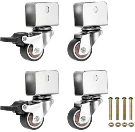 PATIKIL 1 Inch Caster Wheels, 4 Pcs Swivel Casters (2 Brake & 2 Swivel) with 0.7 U Bracket Opening 55 Lb Capacity Per Caster for Furniture Office Chairs Carts and Cabinets, Brown
