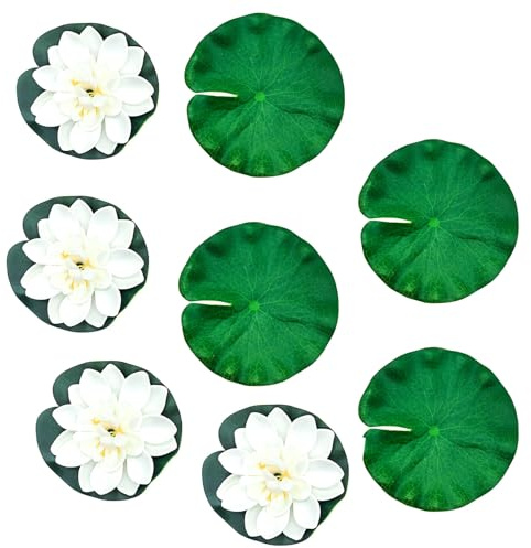 Tuxuzal 4 Stück Seerosen Künstlich Blumen Wasserpflanzen Kunstblumen 4 Stück Lotusblätter Künstlich Teichpflanzen Seerosen Miniteich Deko Schwimmende Pflanzen Garten Teich Deko