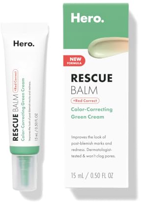 HERO COSMETICS Rescue Balm +Red Correct- The Color-Correcting Green Cream. New Formula for Long-Lasting Hydration. Improve the Look of Redness and Post-Blemish Marks. 15mL