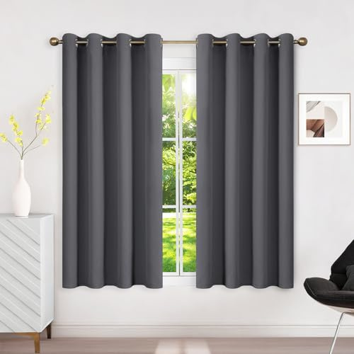 Runyéla Termisk mörkläggningsgardin, isolerande, 140 x 160 B x H, set med 2 mörkgråa ogenomskinliga fönstergardiner med öljetter UV-värme, interiörer dekoration omklädningsrum vardagsrum sovrum hem