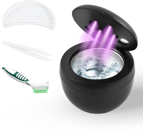 Ultraschallreinigungsgerät 45kHz Ultraschallreiniger mit UV 25W Ultrasonic Retainer Cleaner Dental Pod Ultraschallbad Ultraschall-reinigungsgerät für Zahnschiene Reinigung Prothesen Aligner (Schwarz)