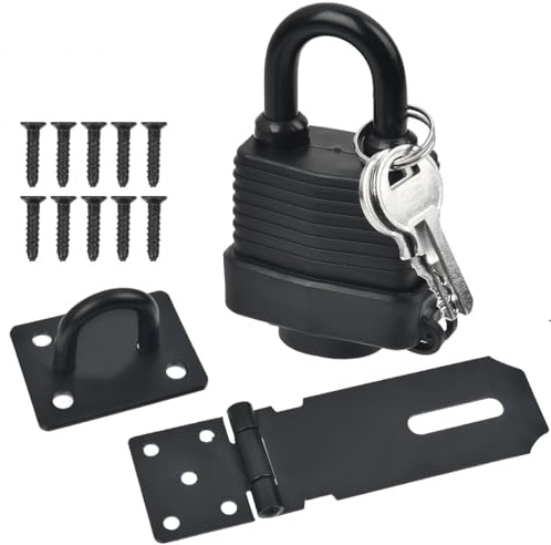 Door Latch Hasp Padlock, 5 inch Hasp and Staple Lock Heavy Duty Shed Lock Latche Staple with Key, Stainless Steel Padlock Hasp Door Clasp Latch Gate Locks with Screws for Bedroom Cabinet Wooden Gates