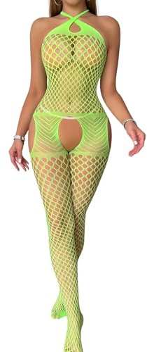 PARUPRUP Sexy Criss Cross Halter Fishnet Bodystocking for Women, Mesh Hollow Out Bodysuit Lingerie Full Body, See Through Naughty Body Stocking Sleeveless Jumpsuit Stretchy Tights Babydoll Nightwear