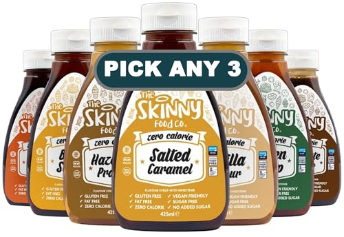 Skinny Food Co Zero Calorie Syrup 425ml | Pick Any 3 Flavours | Sugar Free, Fat Free, Vegan & Gluten Free | Ideal for Pancakes, Desserts, Porridge, Yoghurt & Shakes | 3 Pack
