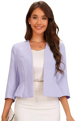 Allegra K Donna Blazer Elegante per Giacca da Lavoro Business Peplo con Maniche A 3/4, Colletto Aperto sul Davanti E Apertura sul Davanti Viola Chiaro M