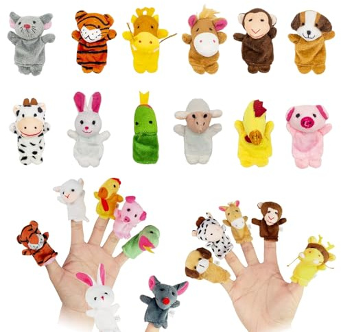 SHUOHONG 12 Pièces Marionnettes à Doigts en Peluche, Mini Marionnettes à Main Colorées, Ensemble de Jouets en Peluche pour Garçons et Filles Cadeaux pour Noël, Pâques et Fête d'enfants