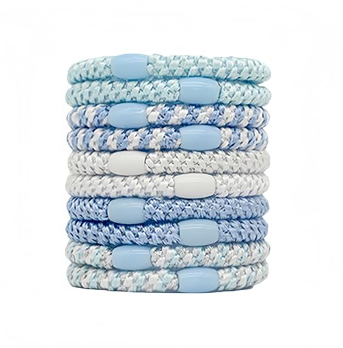 Kknekki Haargummi Original-Haargummi-Set Baumwollbänder Weich gewebte Haargummis für dickes und lockiges Haar（10er-Packung） (Blau)