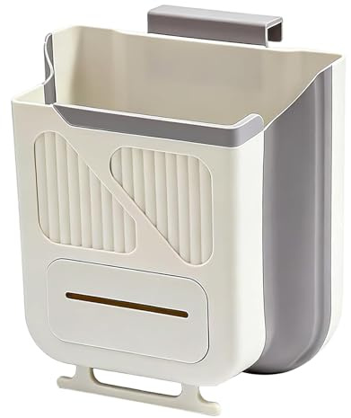 Nuiorfty Bote de basura colgante plegable para puerta de gabinete de cocina - Contenedor de basura plegable que ahorra espacio con soporte para bolsa incorporado Instalación sin herramientas Gris