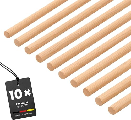 KGM Holzstäbe Ø 20 mm - Rundstab - Roh - Länge: 2400 mm - 10 Stk. | Massivholz, unbehandelt, glatte Oberfläche, überstreichbar, Rundholz für Modellbau & Basteln, lösemittelfrei, kürzbar