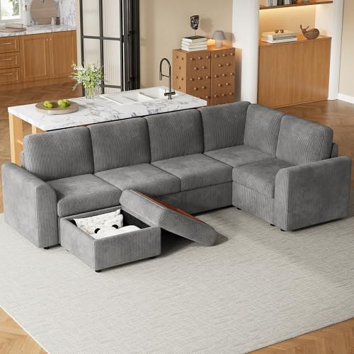 ECLIVON Sofa Couch 4 Sitzer, Sofas & Couches, Multifunktionaler Hocker mit Stauraum, L-förm Ecksofa mit Armlehnen, Loungesofa mit Rückenlehne und Kissen, Polstersofa für Wohnzimmer, Chenille (Grau)