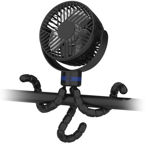 ITSHINY Ventilatore per Passeggino, 8000mAh Ventilatore Portatile Usb Ricaricabile, Ventilatore da tavolo con Treppiede flessibile 4 velocità per Passeggino, Tapis Roulant, Culle, Tenda