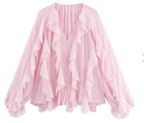 volangblus för damer sommar damer skjorta elegant cascading ruffles sexig v-ringad lösa långa ärmar casual blus att jämföra