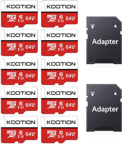 KOOTION 64GB Micro SD UHS-I Card 10Pack - Up to 80MB/s Read Speed, U1 Class10 with 2 Adaptors