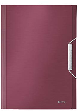 Leitz A4 Expanding File with 6 Compartments, Elastic Band Fastener, Garnet Red, Style Range, 39570028