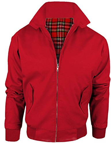 MyShoeStore Harrington Jacket Adults Unisex Mens Ladies Womens Vintage Classic Retro Scooter 1970'S Bomber MOD Skin Tartan Lining Coat Top, Red, L