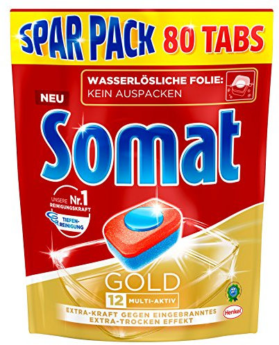 Somat 12 Gold: Sparpack mit 80 Spülmaschinen-Tabs mit höchster Reinigungskraft, 12 Vorteile wie Extra-Wirkung gegen Eingebranntes und Extra-Trocken-Effekt, phosphatfrei
