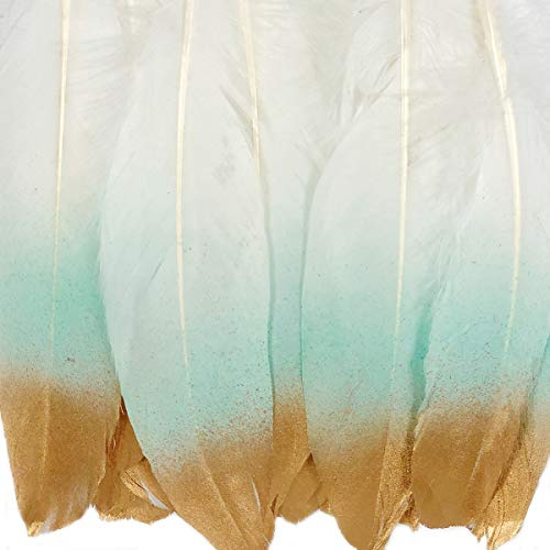 Wrapables® Gold Dipped Feathers, Bohemian Decorations for Weddings, Parties, DIY Art Projects, Teal