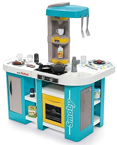 Smoby - Tefal Studio Bubble XL Küche - Küche in extravaganter Winkelform, mit Bubble-Herd-Funktion, für Kinder ab 3 Jahren, mit viel Zubehör, türkis