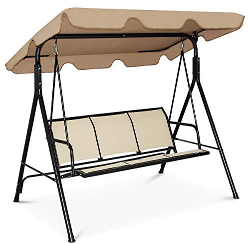 GOPLUS Hollywoodschaukel mit Sonnendach, Gartenschaukel 3-Sitzer, Schaukel Farbewahl, Schaukelbank (Braun)
