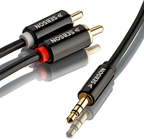 SEBSON RCA Audio Cable 2m, 2 RCA Phono to 3,5mm Jack, Male to Male, Gold Plated, Shielded, RCA Adapter for Speakers, Amplifier, Hifi