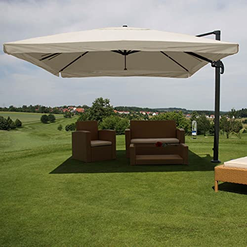 Mendler Gastronomie-Ampelschirm HWC-A96, Sonnenschirm, 3x4m (Ø5m) Polyester/Alu 26kg Flap drehbar - creme-grau