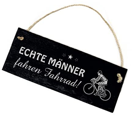 Echte Männer fahren Fahrrad - Schild Schiefer graviert Spruch Geschenkidee Radfahrer 22 x 8 cm | Dekolando