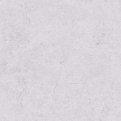 Papier peint moderne uni gris imitation béton | Tapisserie pour salon industriel effet ciment | Papier peint intissé gris clair