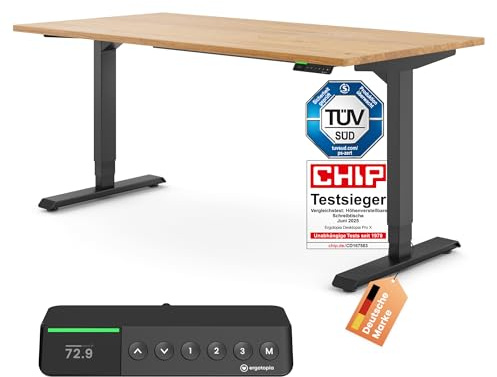 Ergotopia Desktopia Pro X Elektrisch höhenverstellbarer Schreibtisch, Ergonomischer Stehtisch für Büro oder Home Office (Eiche Echtholz, Gestell Schwarz, 160 x 80 cm)